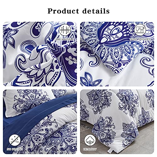 Flysheep Damask Bed In A Bag 6 Pieces Twin For Kids, Bohemian Blue Geometric On White, Microfiber Comforter Sheet Set (1 Comforter, 1 Flat Sheet, 1 Fitted Sheet, 2 Pillow Shams, 1 Pillowcase) #TOP4