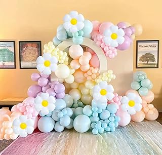 Balloon Garland Arch Kit - Daisy Groovy Pink Balloons, 160Pcs Pastel Rainbow Balloons Garland Kit, Macaron Sunflower Balloon for Baby Shower Birthday Party Decorations Balloon