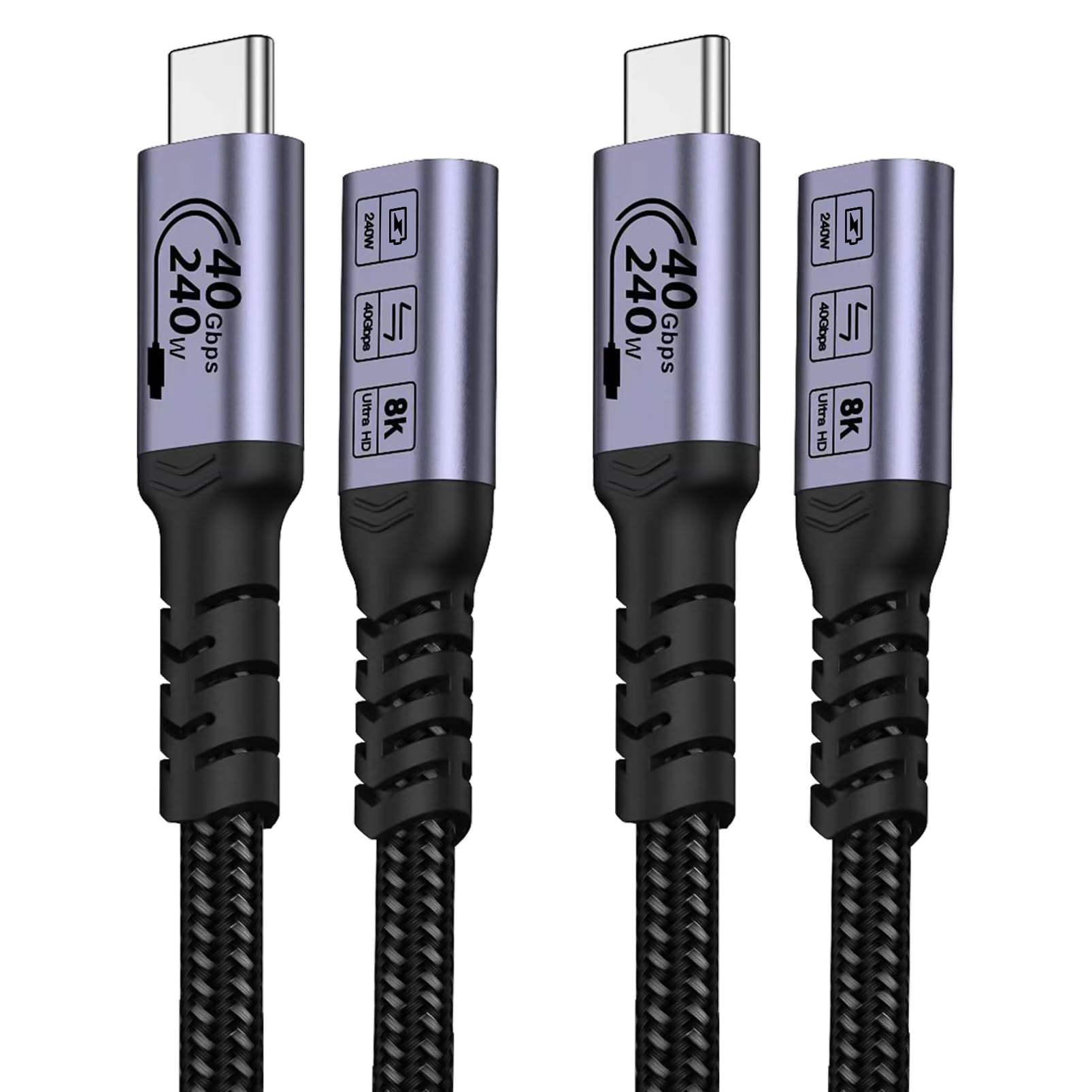 USB C Extension Cable 3.3FT (2 packs/240W/40Gbps/8K), 240W USB 4.0 Extender Fast Charging Cables, 40Gbps Transfer Type C Male to Female Cord, 8K 60Hz