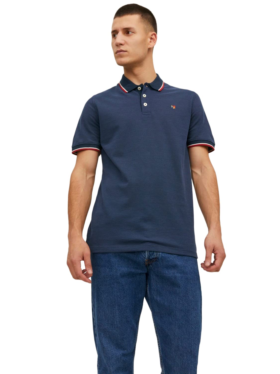 JACK & JONESMens Pique Regular Fit Textured Short Sleeve Polo Shirt