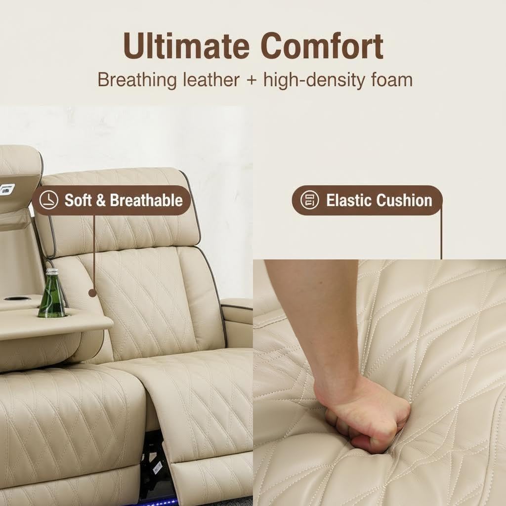 Power Leather Reclining Sofa,Recliner Sofa Sectional Couches for Living Room with Wireless Charging/Storage Console/USB Port,Reading Chair Comfort with LED Lights (Loveseat)