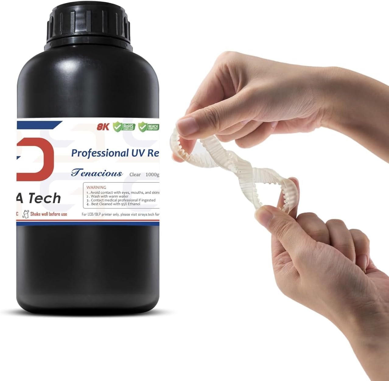 Tenacious 3D Printer Flexible 405nm UV-Curing Resin with High Impact Resistance Standard Photopolymer Resin for LCD DLP 3D Printing (1000g, Clear)