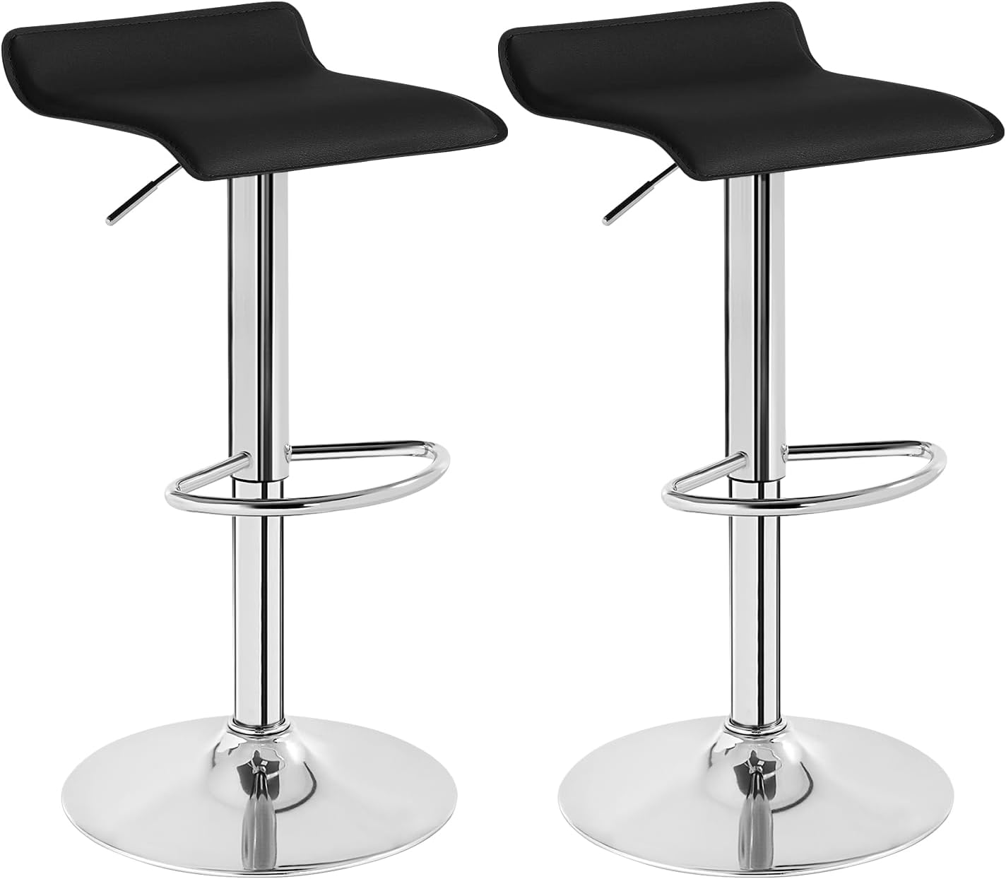 Bar Stools Set of 2 Faux Leather Bar Stools Black Gas Lift Seat Adjust