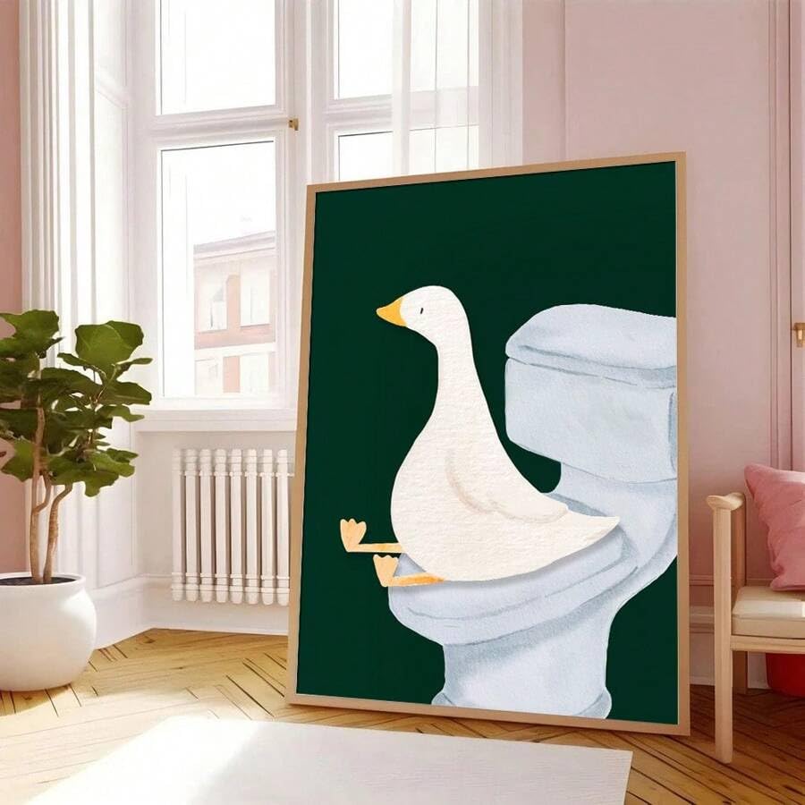 Déco murale preppy oie verte pour illuminer votre salle de bain moderne 60x80