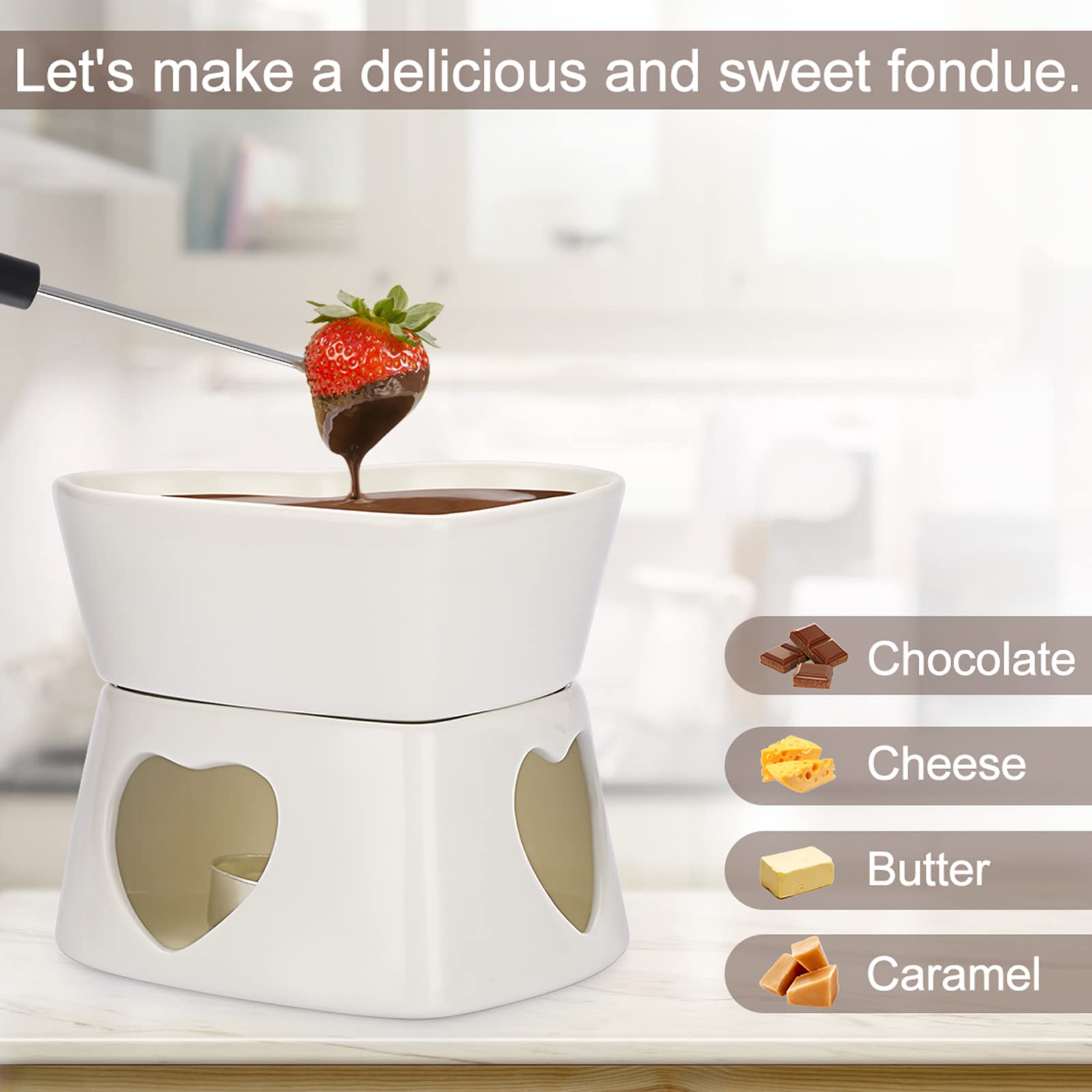Chocolate Melting Pot 300ml Ceramic Chocolate Fondue Pot Set With
