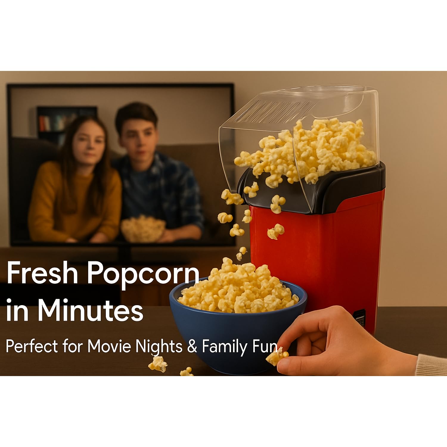 Jugutoz (π-ππππ« πππ«π«ππ§ππ²) πππππ Hot Air Popcorn Maker | Electric Popper, Oil-Free, Healthy Snack Machine for Kids & Adults | Perfect for Home & Party Use 1