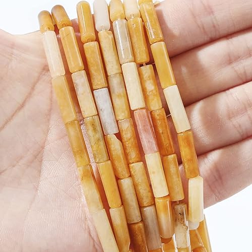 Miniatura 2 de Cuentas de tubo de jade amarillo natural de 0.512 x 0.157 in, 30 cuentas cilíndricas sueltas de semi piedras preciosas para diseño de joyería