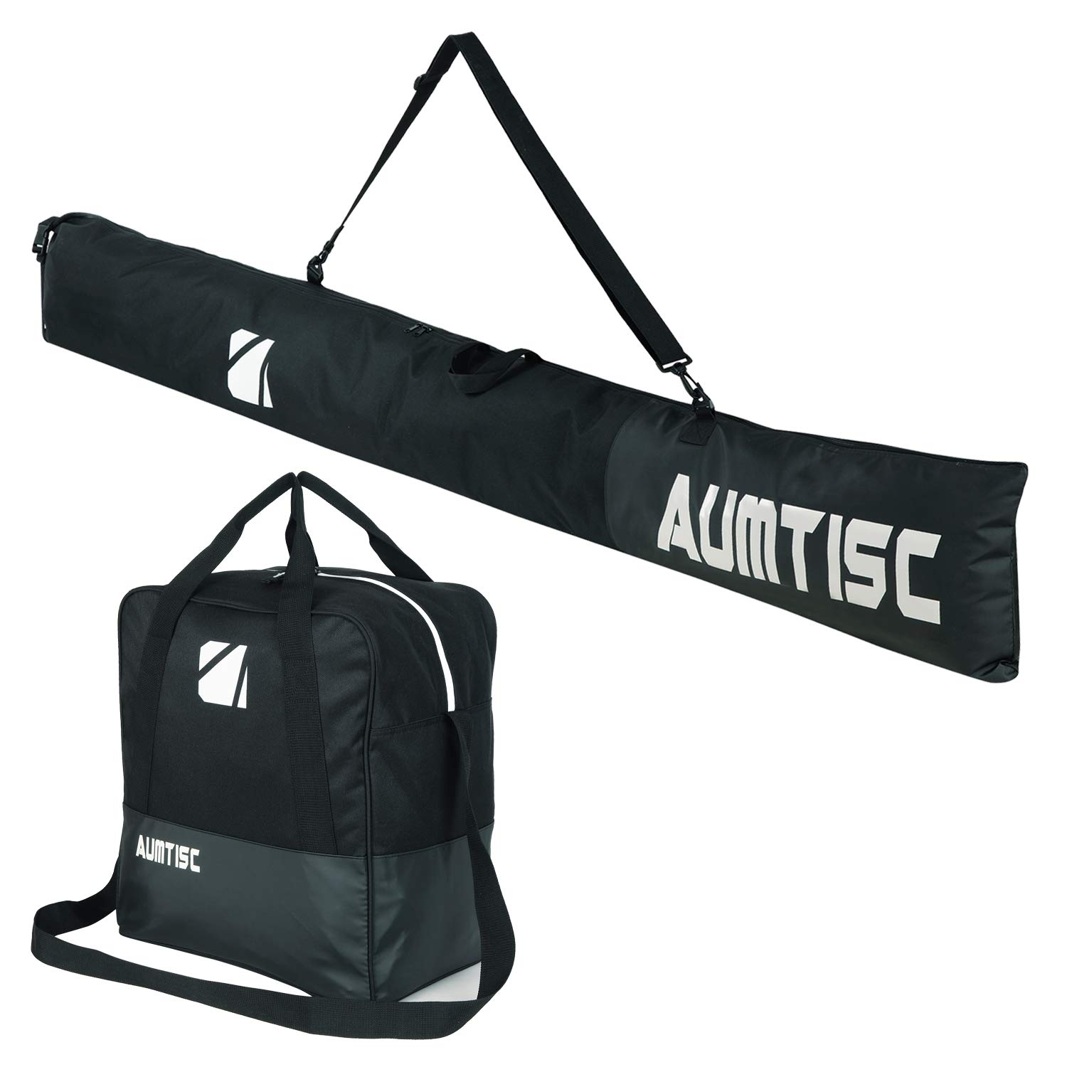 AUMTISCSki Bag Padded 2 Piece Ski and Boot Bag Combo for 1 Pair of Ski and Boots Adjustable Length Ski Bag Up to 200cm