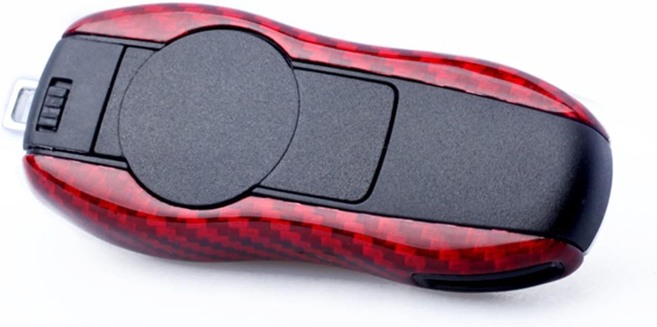 Genuine Carbon Fiber Key Fob Cover for Porsche 718 911 Carrera 918 Spyder Boxster 981 Cayenne 92A Cayman 981 for Macan for Panamera 970 Smart Car Remote Key Replacement Case - A Style - Red