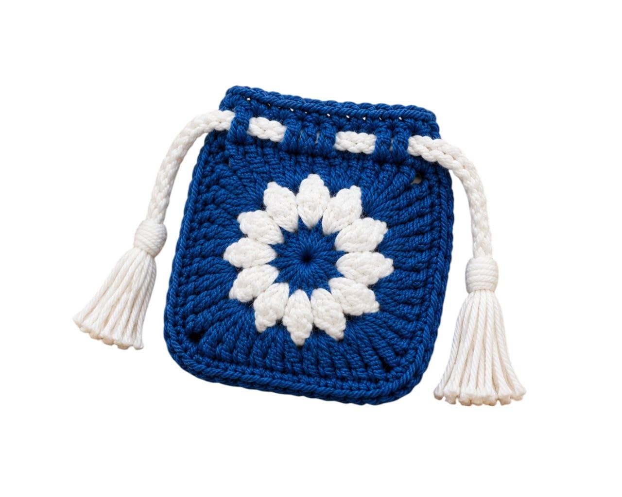 Handmade Crochet Drawstring Pouch for Women & Girls | Blue Daisy Crochet Mini Pouch | Earbuds Case, Coin Purse, Jewelry Organizer-picture-30