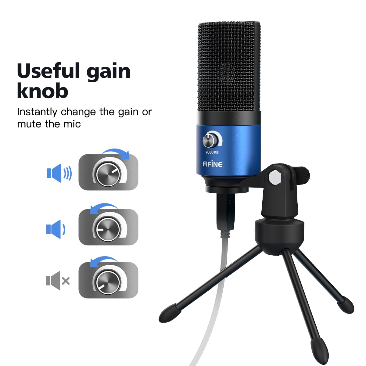 FIFINE K669L Microphone d'ordinateur USB pour Enregistrement vidéo Youtube Voix sur Voix sur Mac et PC, Microphone à condensateur avec contrôle de Gain pour Home Studio, Plug & Play