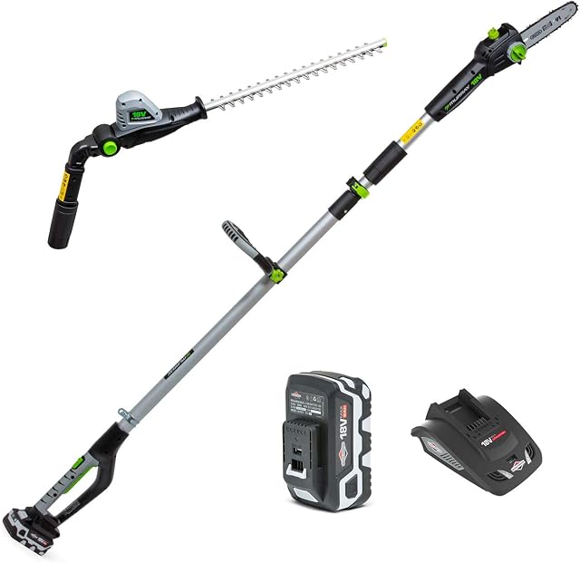 Murray IQ18PSHK 18V Li-Ion Cordless 20cm Pole Saw & 41cm Hedge Trimmer 2-in-1 Kit, Powered by Briggs & Stratton, 5.0Ah battery and charger included, Telescopic shaft, 5 Years Warranty, 1688106