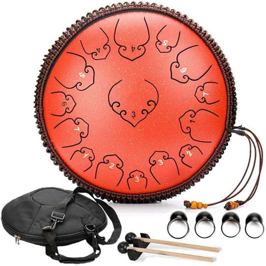 N&G Daily Equipment 14 Inch 15 Tone Tune C Tone Percussion Hand Pan Drum with Padded Drum Bag Mallets Musical Instrument Gift