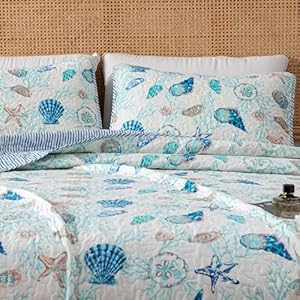 Bali Collection Queen Coastal Quilt Bedding Set, Summer Beach 3-Piece Reversible All Season Bedspread Quilt Set with Shams. Lightweight Nautical Quilted Coverlet. Coral Bali Collection Queen Coastal Quilt Bedding Set Summer Beach 3 Piece Reversible All Season Bedspread Quilt Set with Shams Lightweight Nautical Quilted Coverlet Coral
