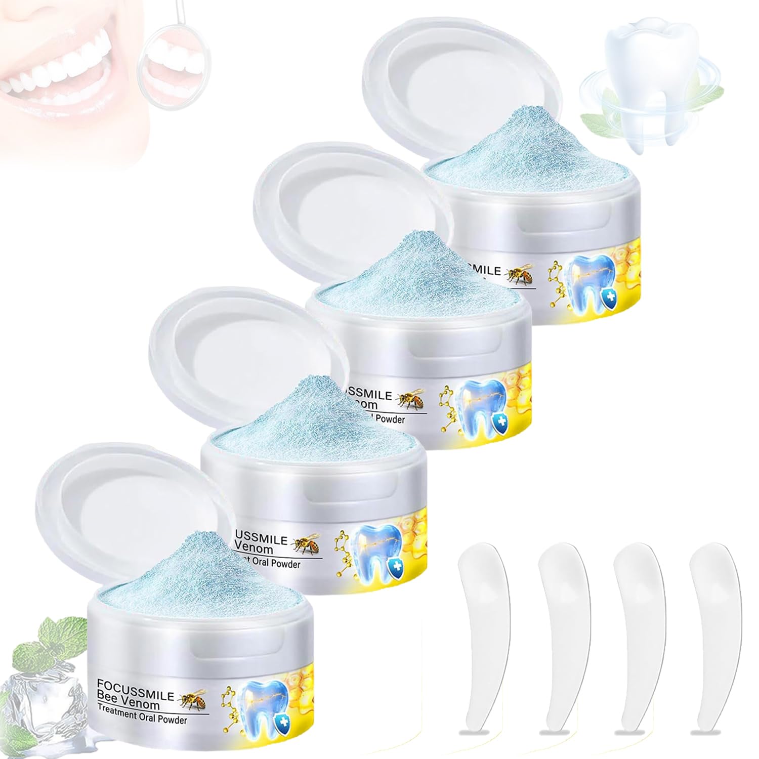 Furzero Focussmile Bee Venom Treatment Oral Powder, Focussmile Bee Venom Treatment Oral Powder,Natural Tooth Powder, Furzero Bee Venom Teeth Powder,Professional Oral Care,Fresh Breath (4PCS)