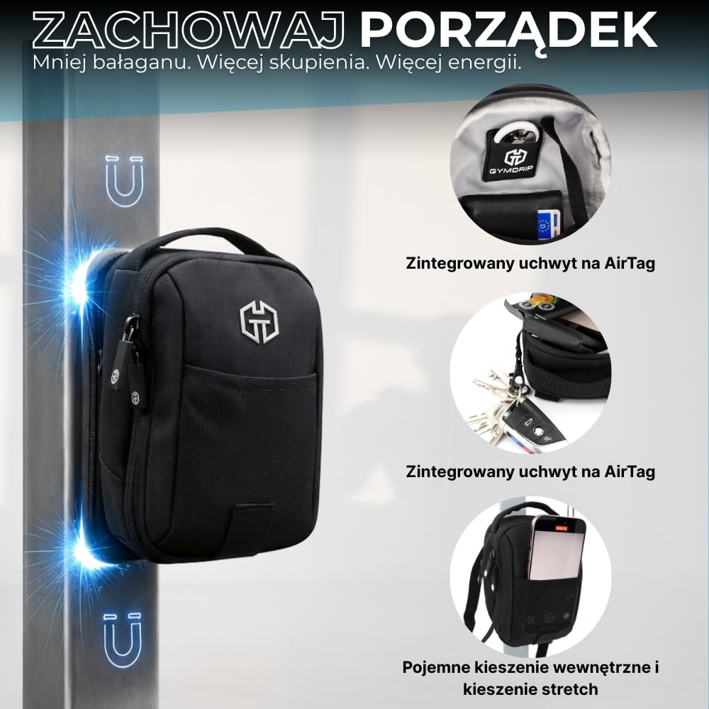 Magnetyczna torba sportowa do studia fitness – kompaktowa torba na ramię z silnym magnesem – torba na telefon komórkowy i wartościowe przedmioty – odporna na działanie wody z paskiem na ramię