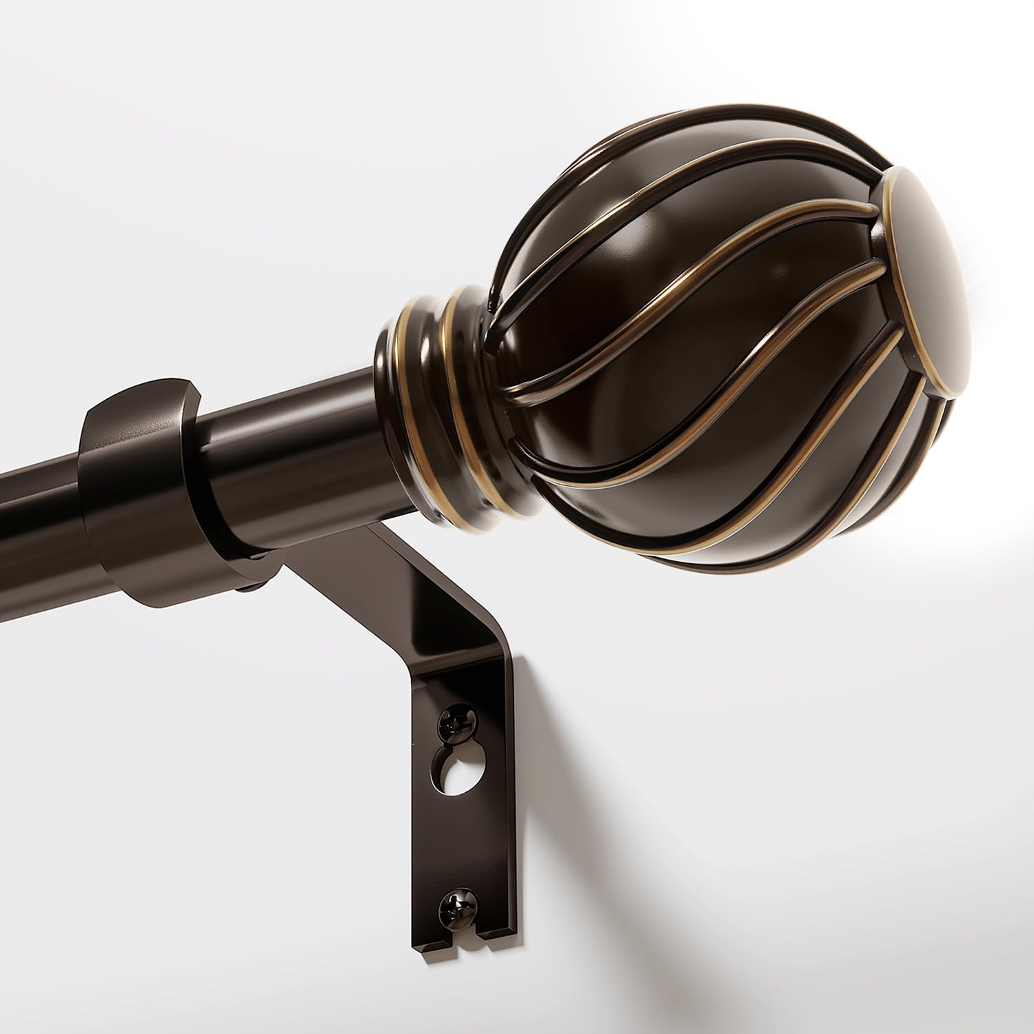 Gormena Matte Brown Curtain Poles, Adjustable Curtain Pole 80-365cm for Window,22mm Diameter,Extra Long Heavy Duty Curtain Rod with Brackets, Vintage Finials,Easy Installation.