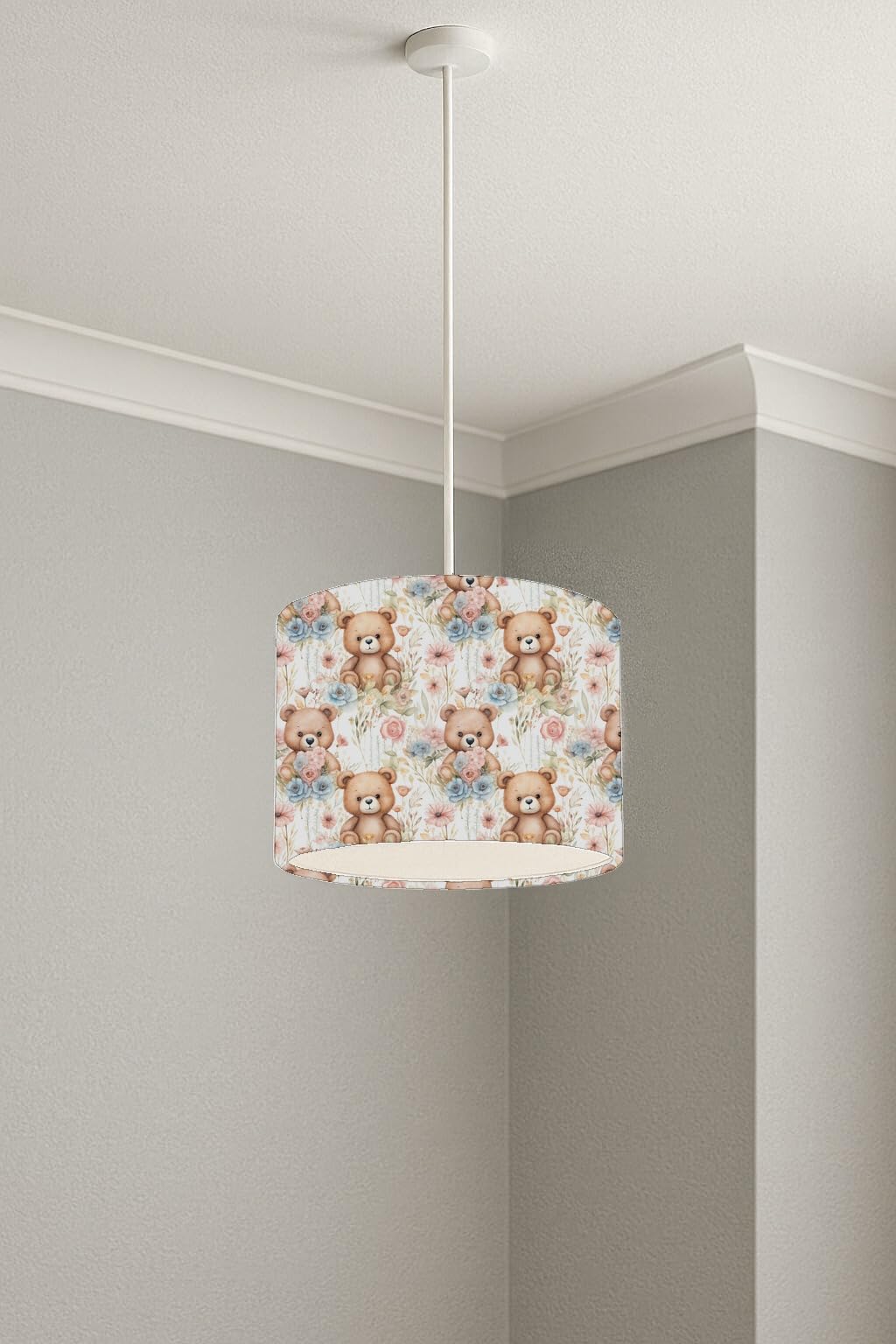 Whimsical Bear Blossoms lightshade – 20 x 18.5cm Ceiling Drum Shade | E33BB8