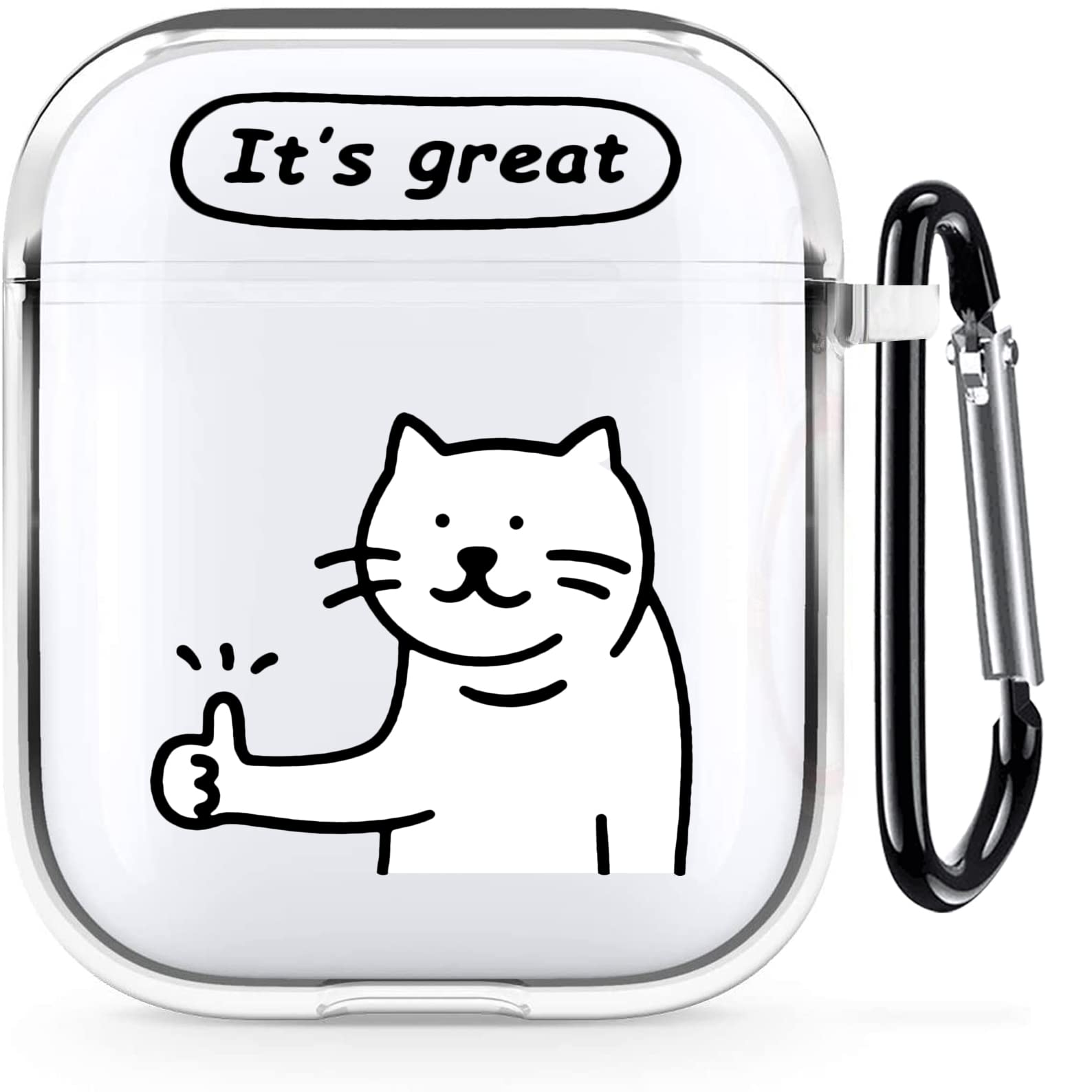 for Clear AirPods 2nd 1st Generation Case Cool Funny Kawaii Cat Kitty Design for Women Men Boy,Soft TPU Replacement AirPods 2&1 Charging Case with