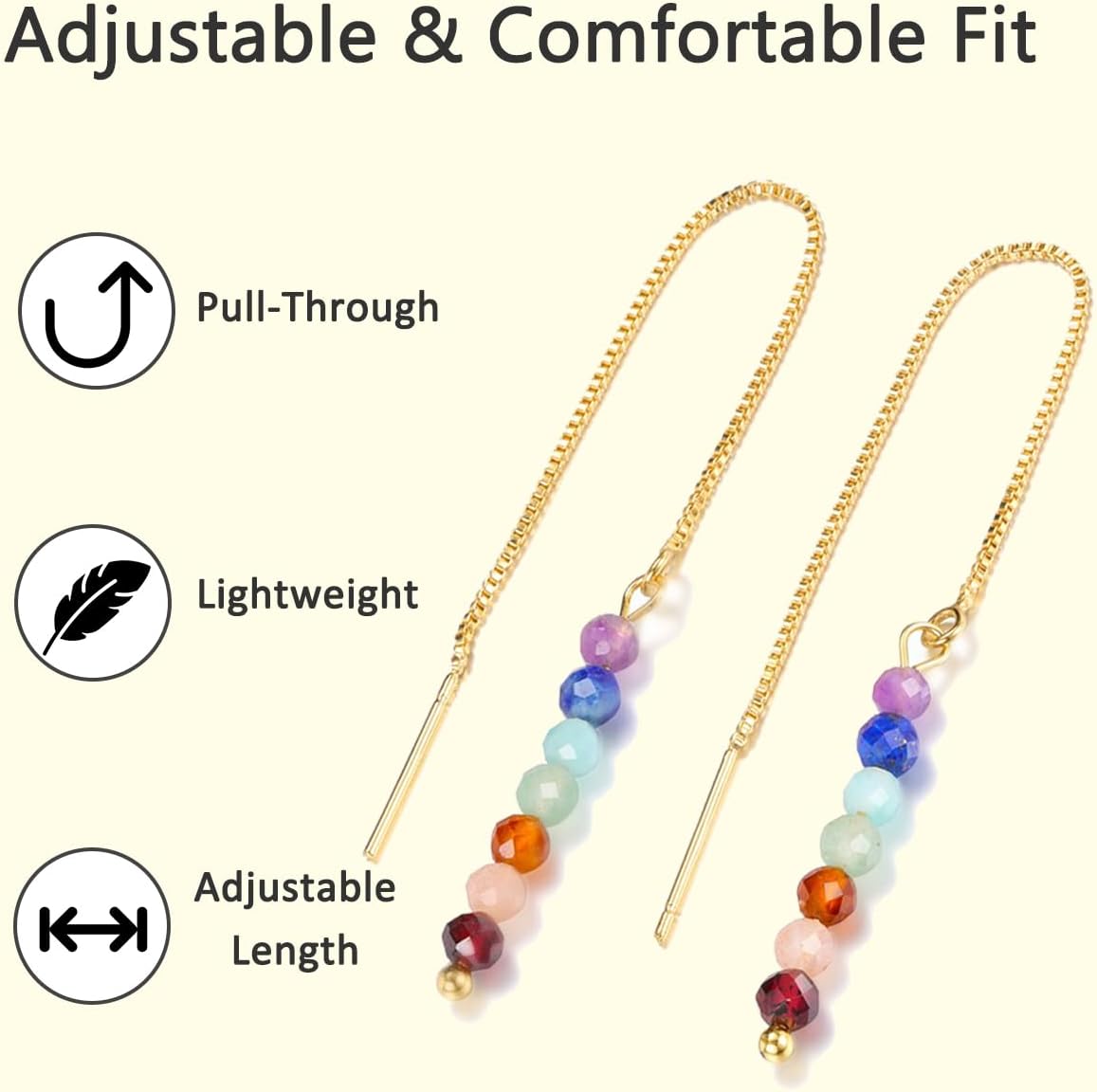 Top Plaza Earrings for Women Chakra Crystal Drop Dangle Earrings Gold Plated Dainty Long Chain Gemstone Earrings Christmas Jewelry Gifts - Image 5