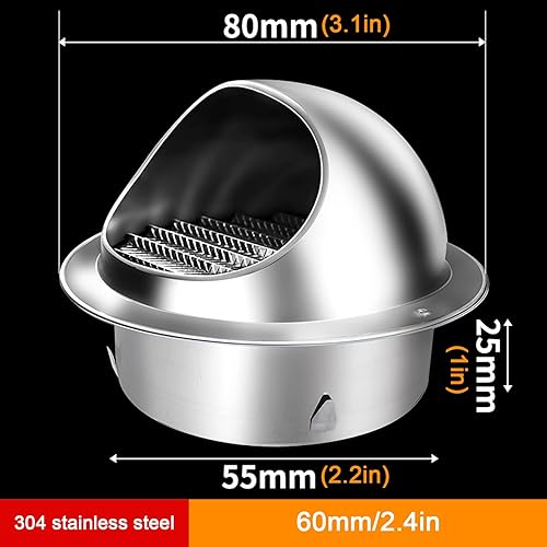 Miniatura 24 de Cubierta de chimenea de acero inoxidable 304, tapa de ventilación de aire, salida de aire de pared exterior, tubo de escape de baño, cubierta