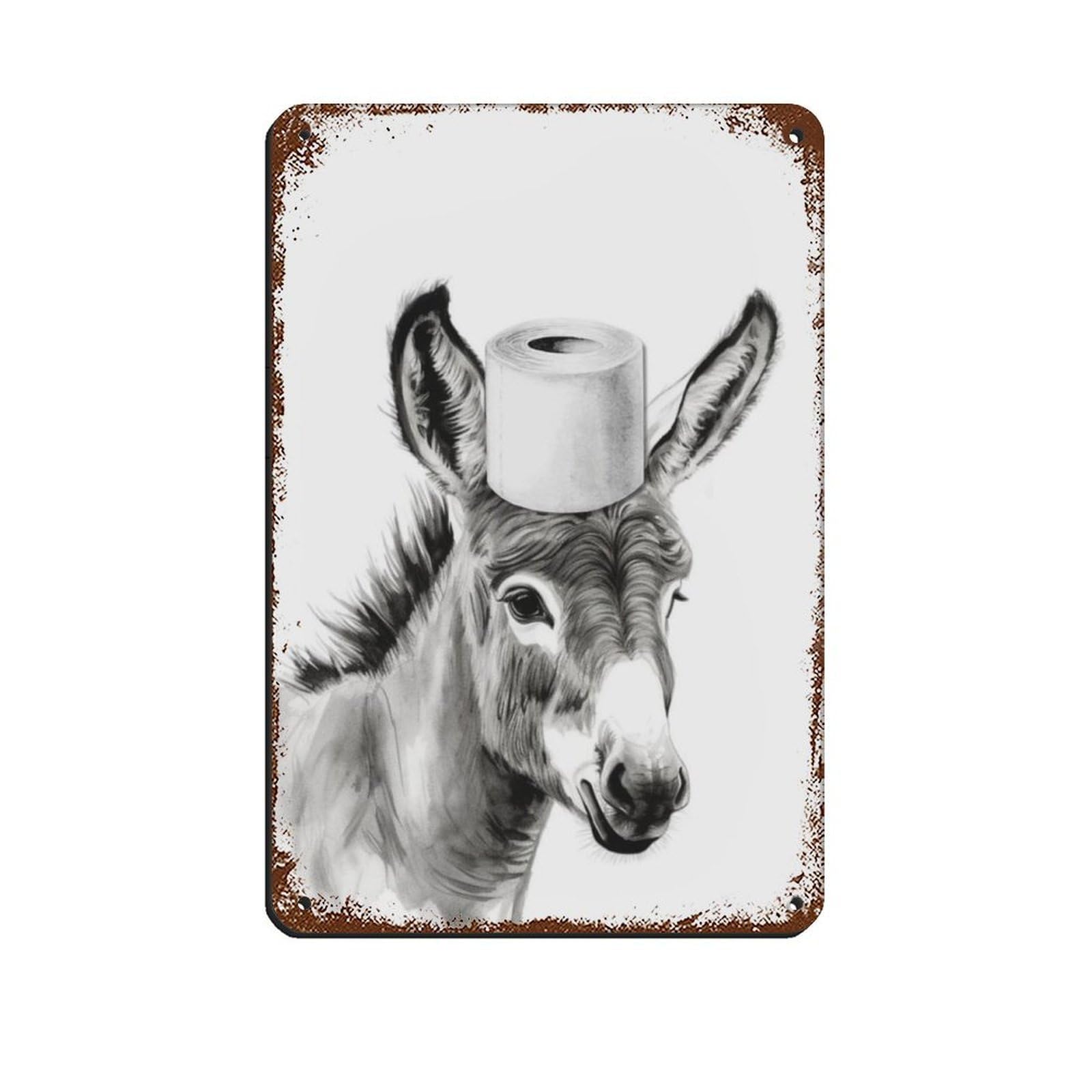 Bathroom Art, Donkey Burro, Toilet Paper Retro Poster Metal Tin Sign Chic Art Retro Iron Painting Bar People Cave Cafe Family Garage Poster Wall Decoration 8x12inch(20x30cm)