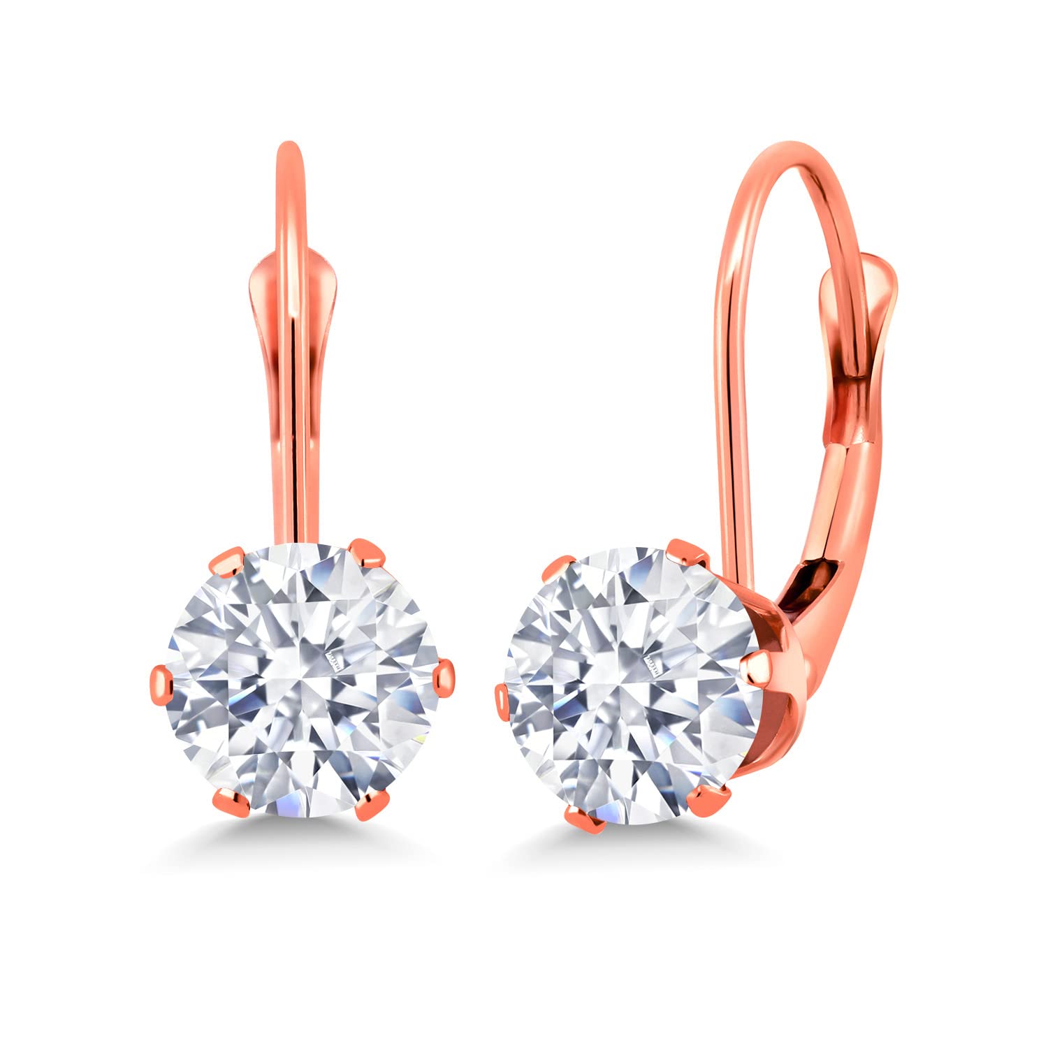 Gem Stone KingRose Gold Plated Brass Dangle Earrings Set with Round White Zirconia