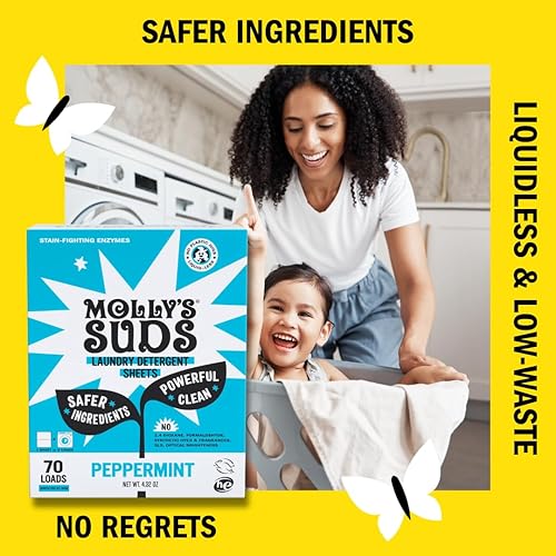 Miniatura 4 de Molly's Suds Hojas de detergente para ropa  Suave con la piel sensible, potentes enzimas a base de plantas, lucha contra las manchas  Embalaje sin