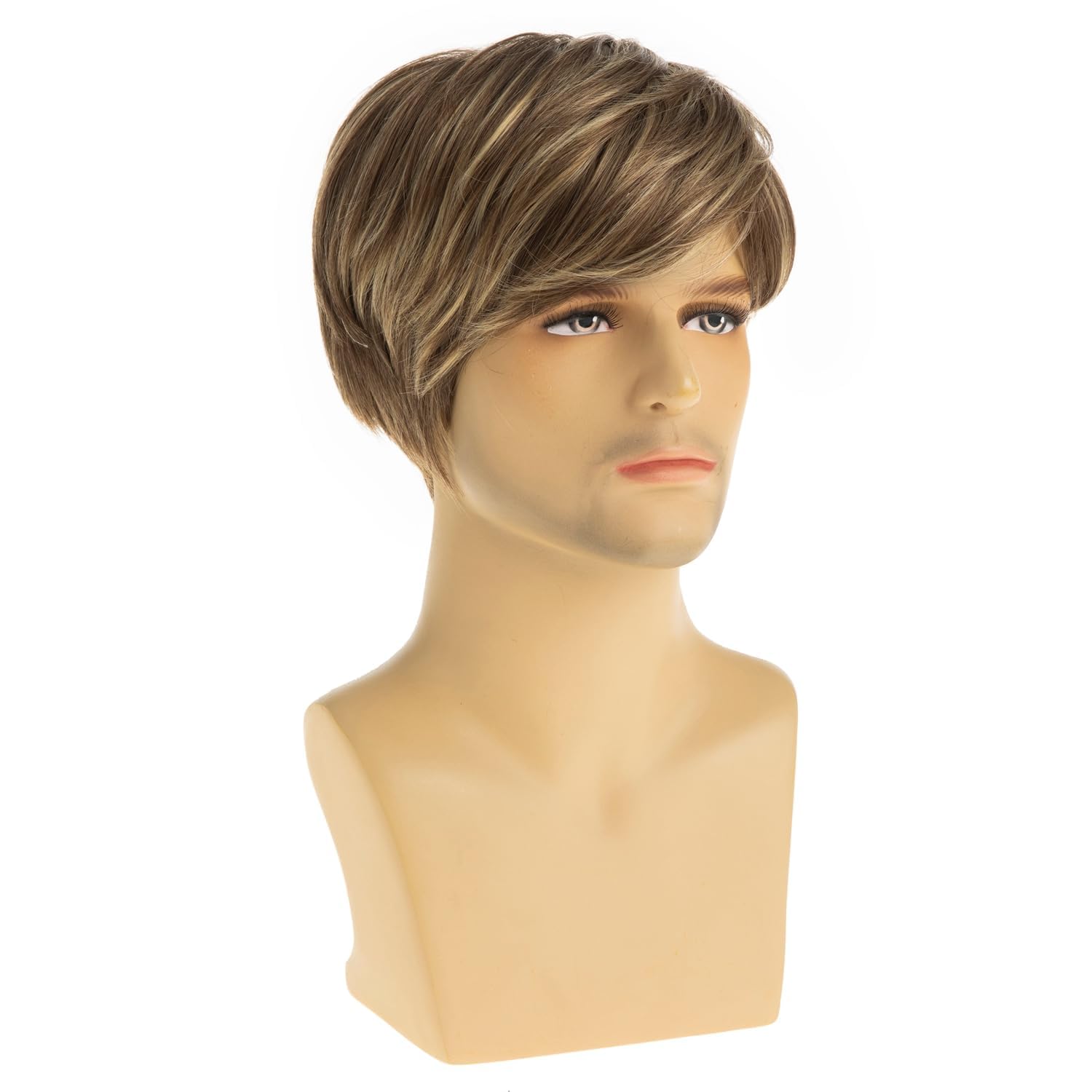 Dsimeig Mens Blonde Wig Short Straight Synthetic Blonde Mixed Brown Hair Wigs for Male Guy Daily Wear Anime Costume Halloween Cosplay Party - Image 3