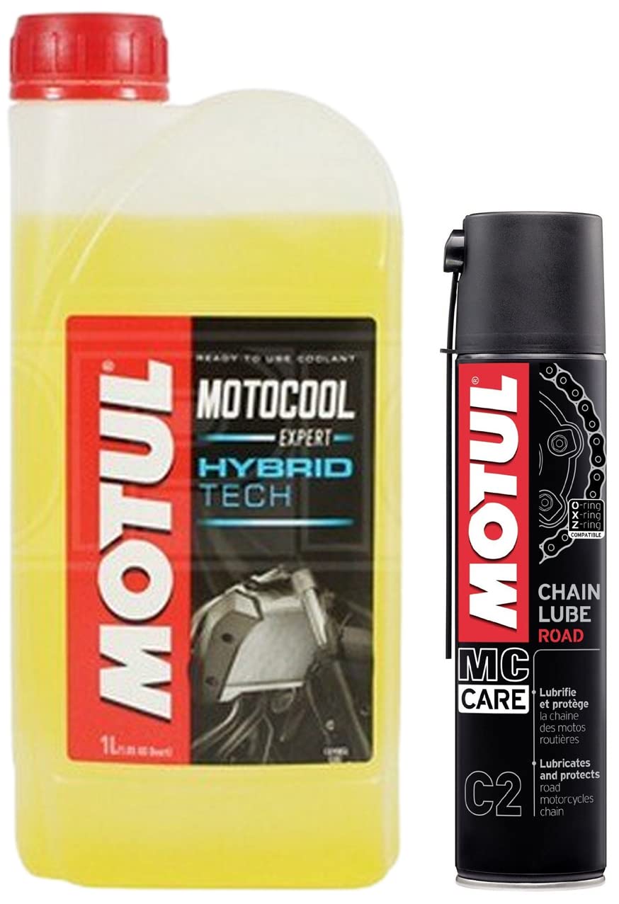 Motul 102981 C2 Chain Lube for bikes (400 ml) & Motocool Expert 103291 Coolant (1 L)