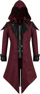 Mittelalterliche Steampunk Jacke mit Kapuze,Gothic Frack Herren
