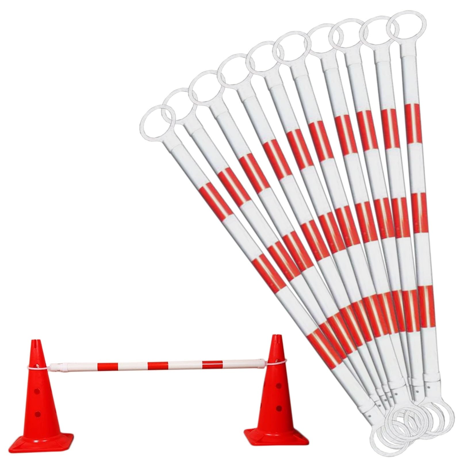 Barra de conos de tráfico Poste de cono retráctil de seguridad vial de 3,9 a 7,2 pies (paquete de 4), conectores de cono de plástico flexible, divisor de seguridad temporal(Red)