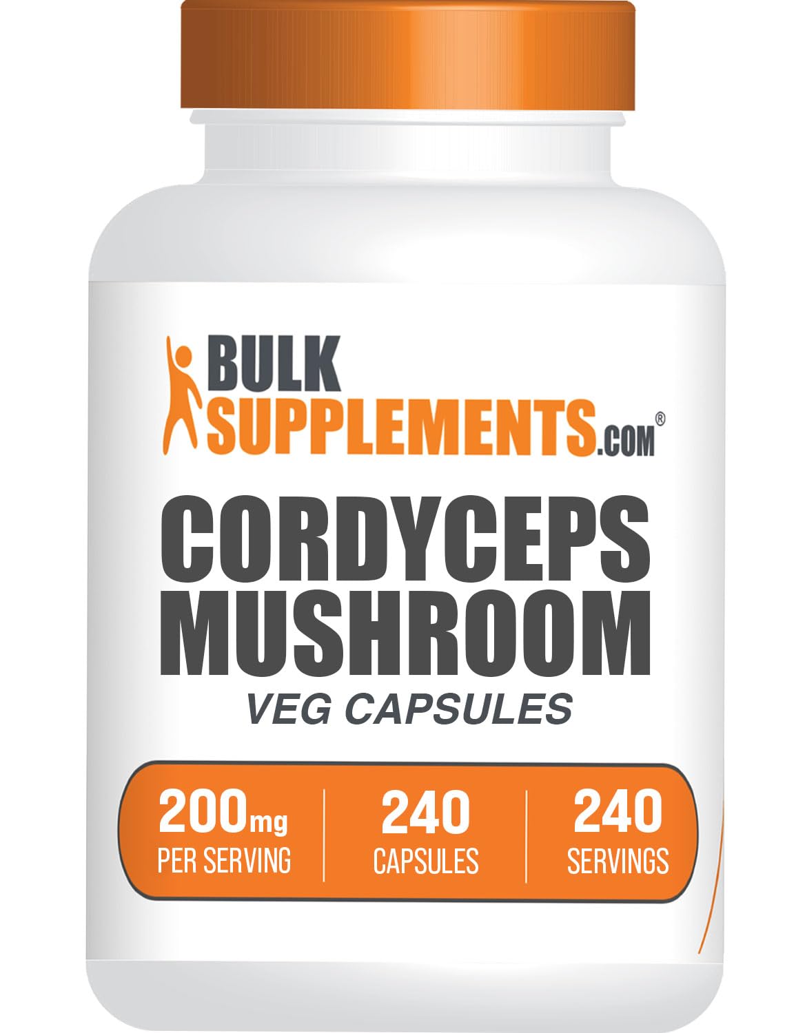 BulkSupplements.com Cordyceps Mushroom Capsules - Cordyceps Extract, Cordyceps Sinensis - Gluten Free, 1 Capsule per Serving (200mg), 240 Veg Capsules (Pack of 1)