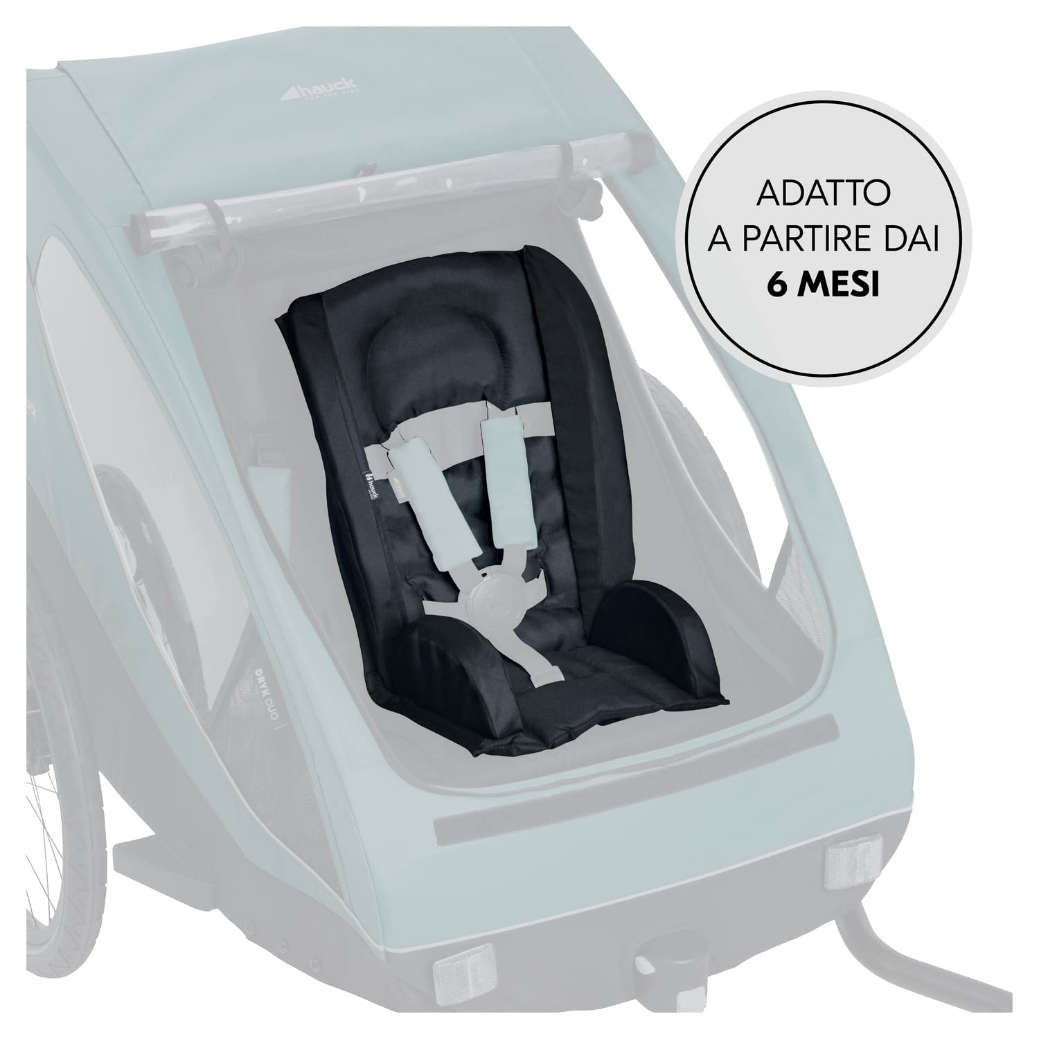 hauck Cuscino di Seduta per Rimorchio Dryk Duo/Plus & Bike N Walk Duo, Nero | Morbido cuscino sedile 6-18 mesi con asole cintura, per rimorchi per bici hauck Dryk Duo, Dryk Duo Plus e Bike N Walk Duo
