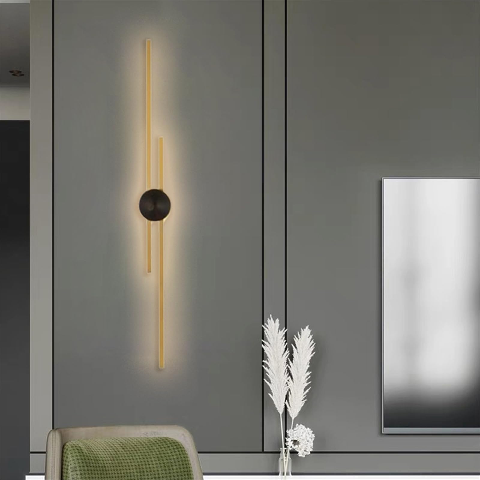Lampa ścienna do wnętrz, możliwość ściemniania z pilotem zdalnego sterowania, LED, długa, aluminiowa, do salonu, korytarza, schodów, czerni i złota (122 cm, czarny)