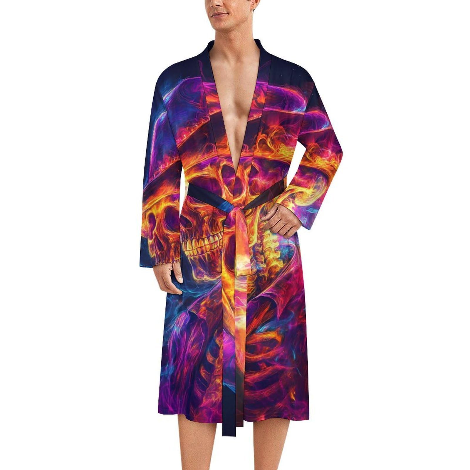 Albornoz de baño para hombre Western Skeletal suave bata de manga larga con acabados de calidad 8