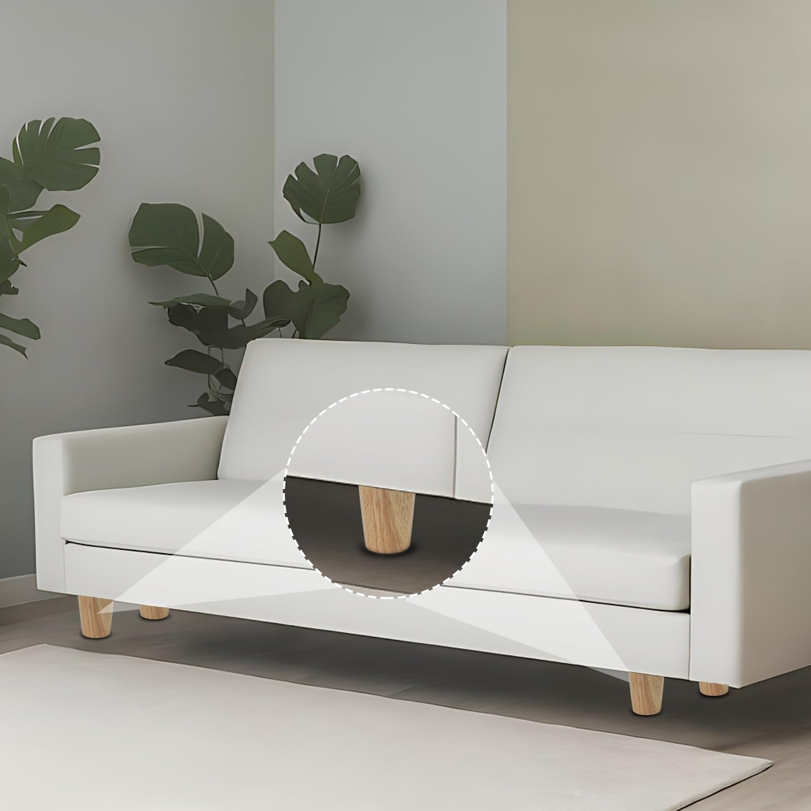 4 Pezzi 15cm Piedini per Mobili in Legno Massello Rovere Gambe per Mobili Coniche Piedi per Mobili con Piastra di Montaggio e Viti per Divano, Tavolo, Letto, Armadio, Mobile TV