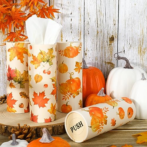 Whaline-4Pcs-Thanksgiving-Fall-Car-Tissue-Holder-with-Facial-Tissues-3-Ply-Watercolor-Pumpkin-Leaves-Travel-Tissue-Tubes-for-Fall-Autumn-Thanksgiving-Car-Tube-Face-Towel-Tissue-Box-Round-Container Whaline 4Pcs Thanksgiving Fall Car Tissue Holder with Facial Tissues 3 Ply Watercolor Pumpkin Leaves Travel Tissue Tubes for Fall Autumn Thanksgiving Car Tube Face Towel Tissue Box Round Container