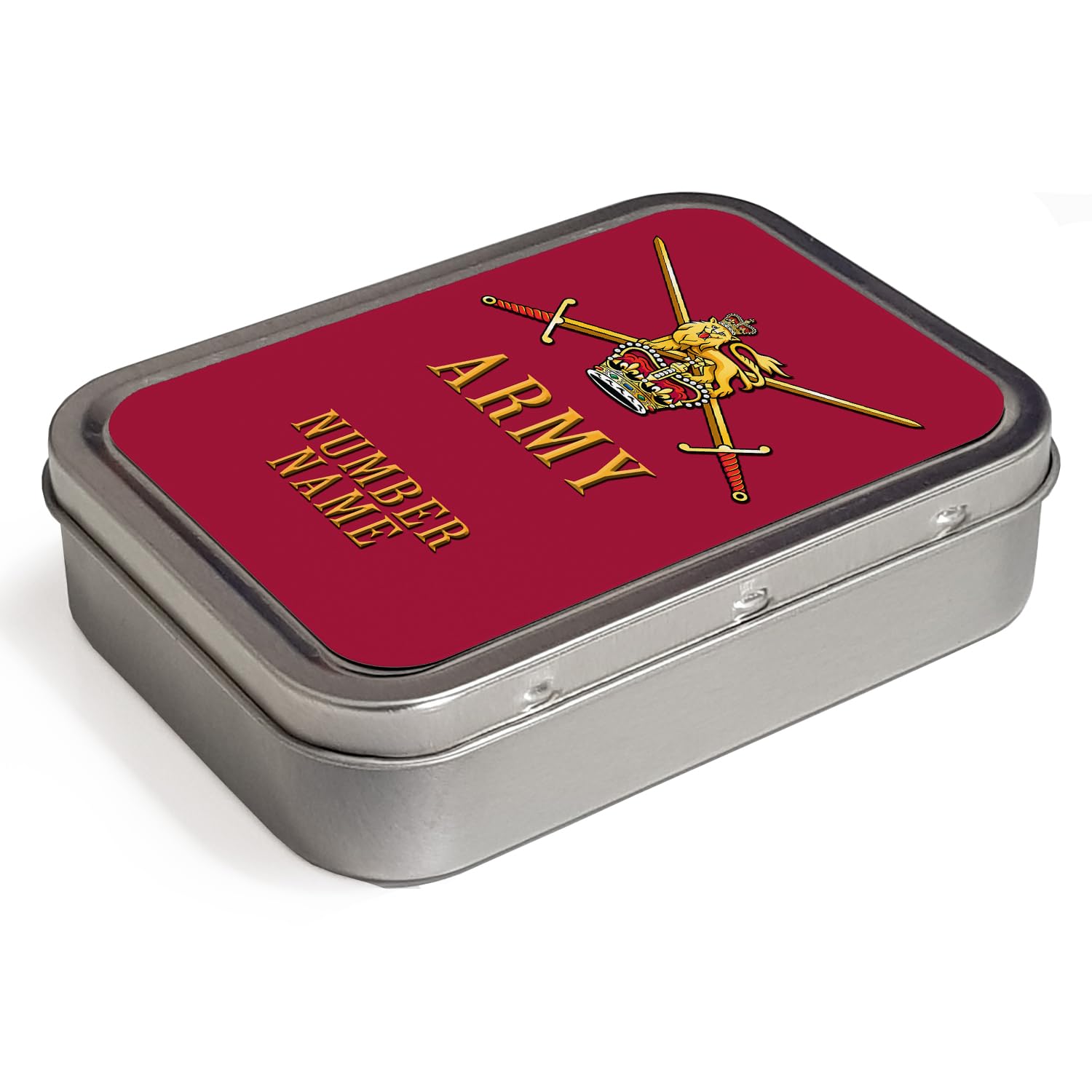 Personalised Veteran Tobacco Tin 2oz Pill Box Military Dad Army Remembrance Office Badge Grandad Dad Gift (British Army Logo TR67)