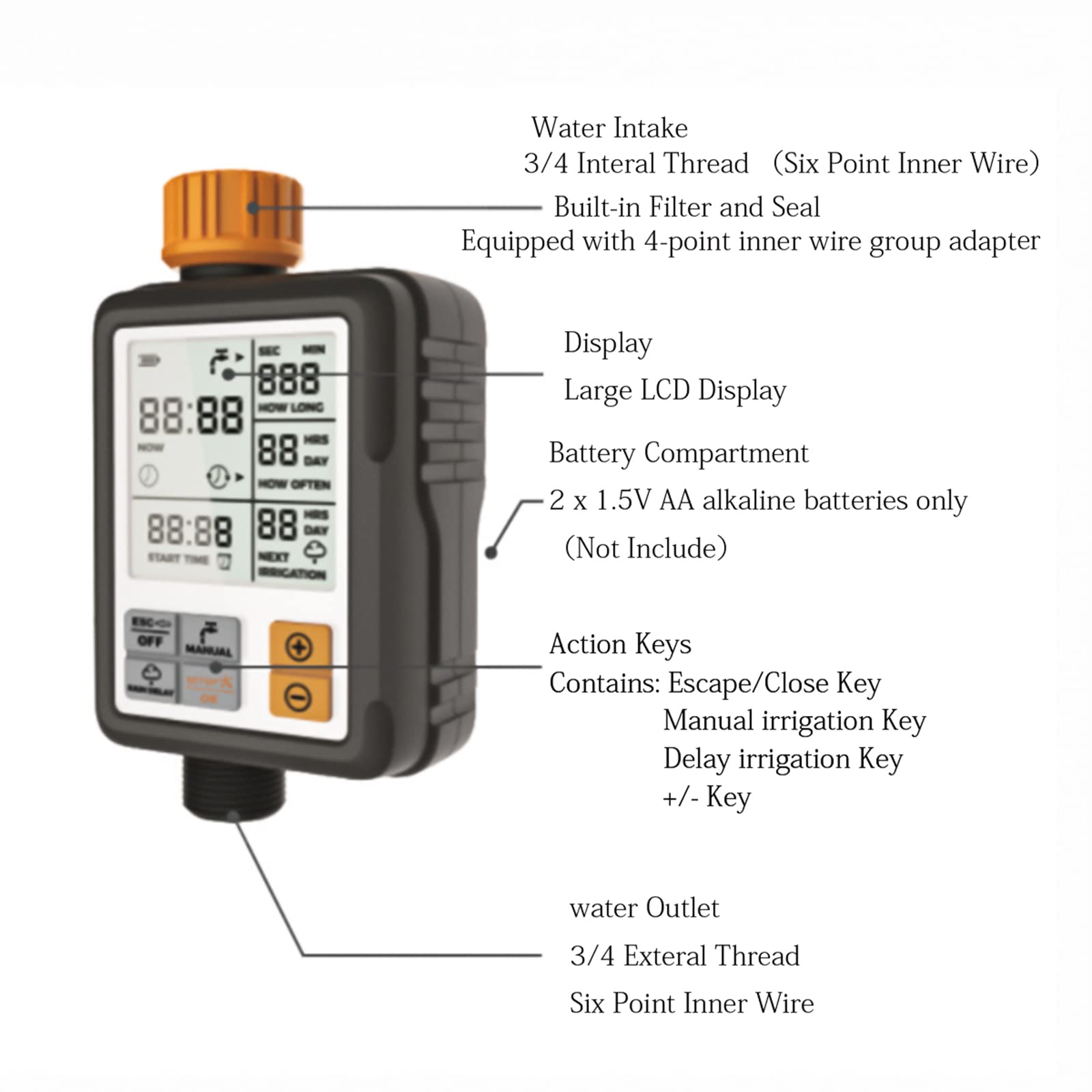 Kavolet Programmateur d'arrosage jardin programmateur, minuteur d'arrosage automatique jardin avec écran, minuterie de tuyau de jardin, IP65, contrôle automatique