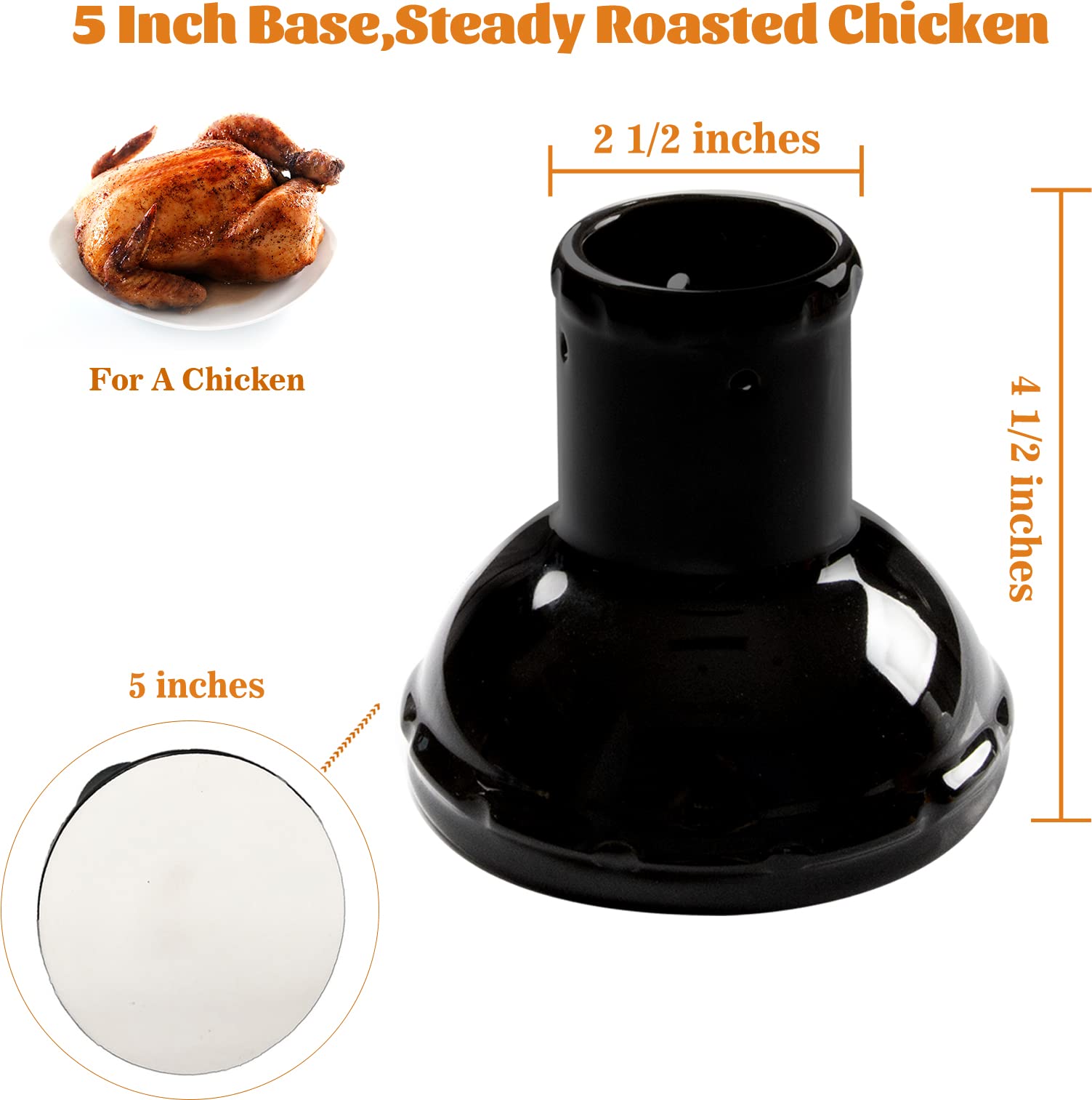 KAMaster Black Ceramic Chicken Holder for Grill, Beer Can Chicken Throne for Smokers Grill Green Egg Parts Non-Stick Steamer Roaster Rack Vertical Stand for Kamado BBQ Accessories