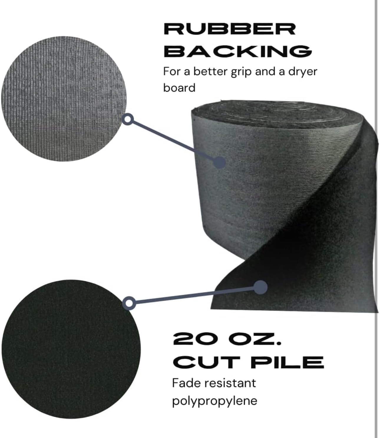 20oz Boat Trailer Bunk Carpet, 18" X100', Black