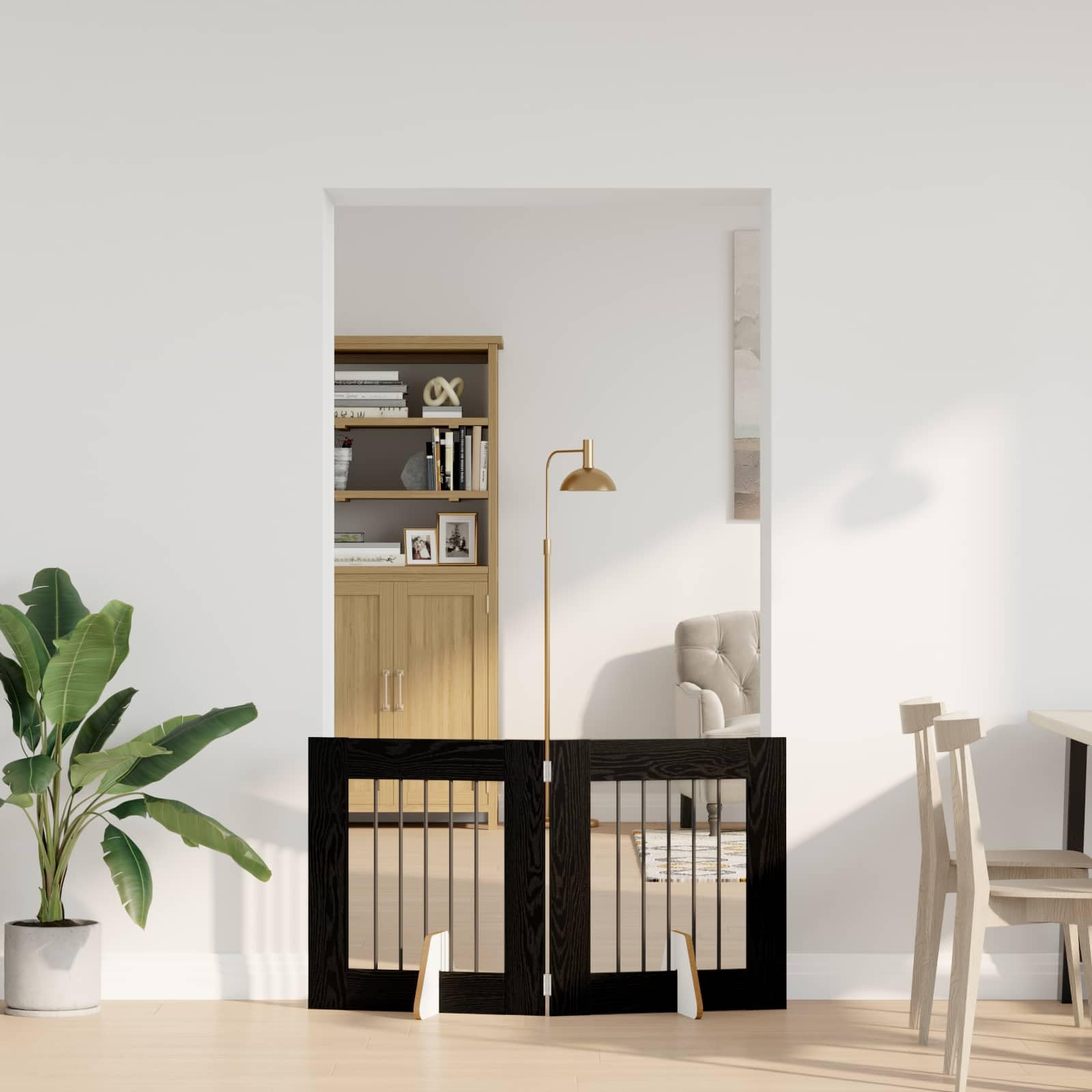 Puerta para perros con soporte de madera de roble negro, 60 x 60 cm, 2 unidades, plegable y ahorra espacio, para uso en interiores como barrera y protección en el salón