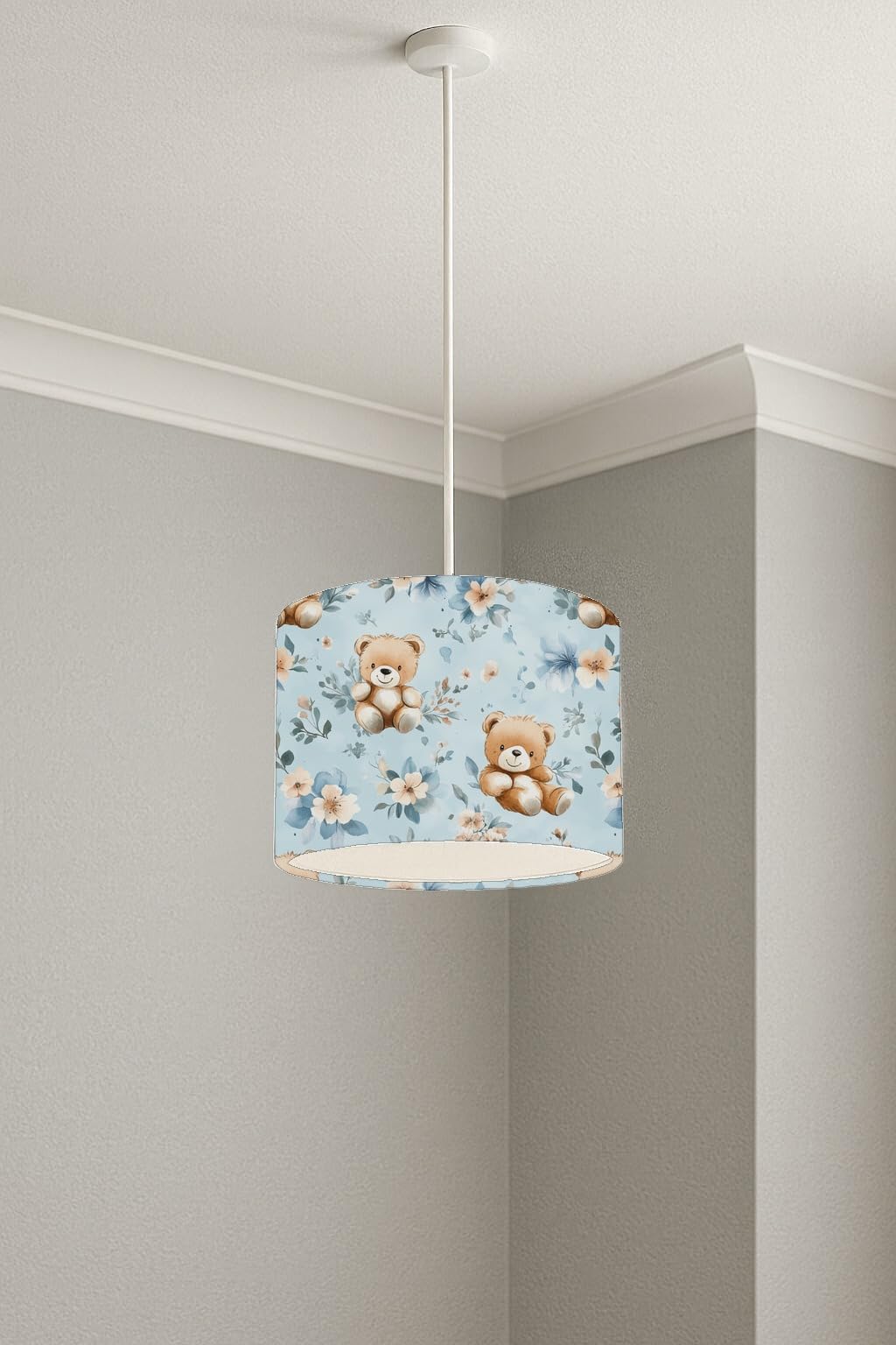 Teddy Bear Blooms Blue lightshade – 20 x 18.5cm Ceiling Drum Shade | A194A6