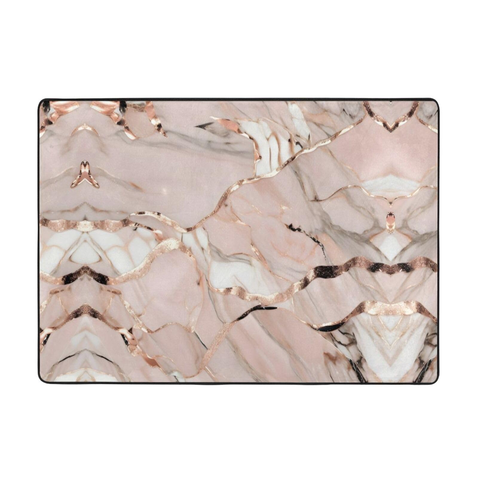 Tapis de sol lavable antidérapant imprimé marbre or rose