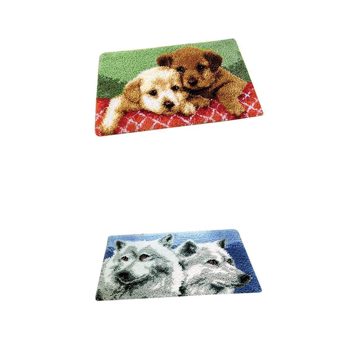 Latch Hook Rug Kits with Basic Tools DIY Home Ornaments - Puppy and Wolf-image-16