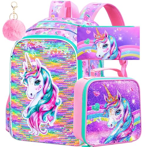 Image of 16 inch Backpack for Girls Boys 4-8, 3Pcs Kids Bookbag Set with Lunch Box, School Bag for Preschool Kindergarten
