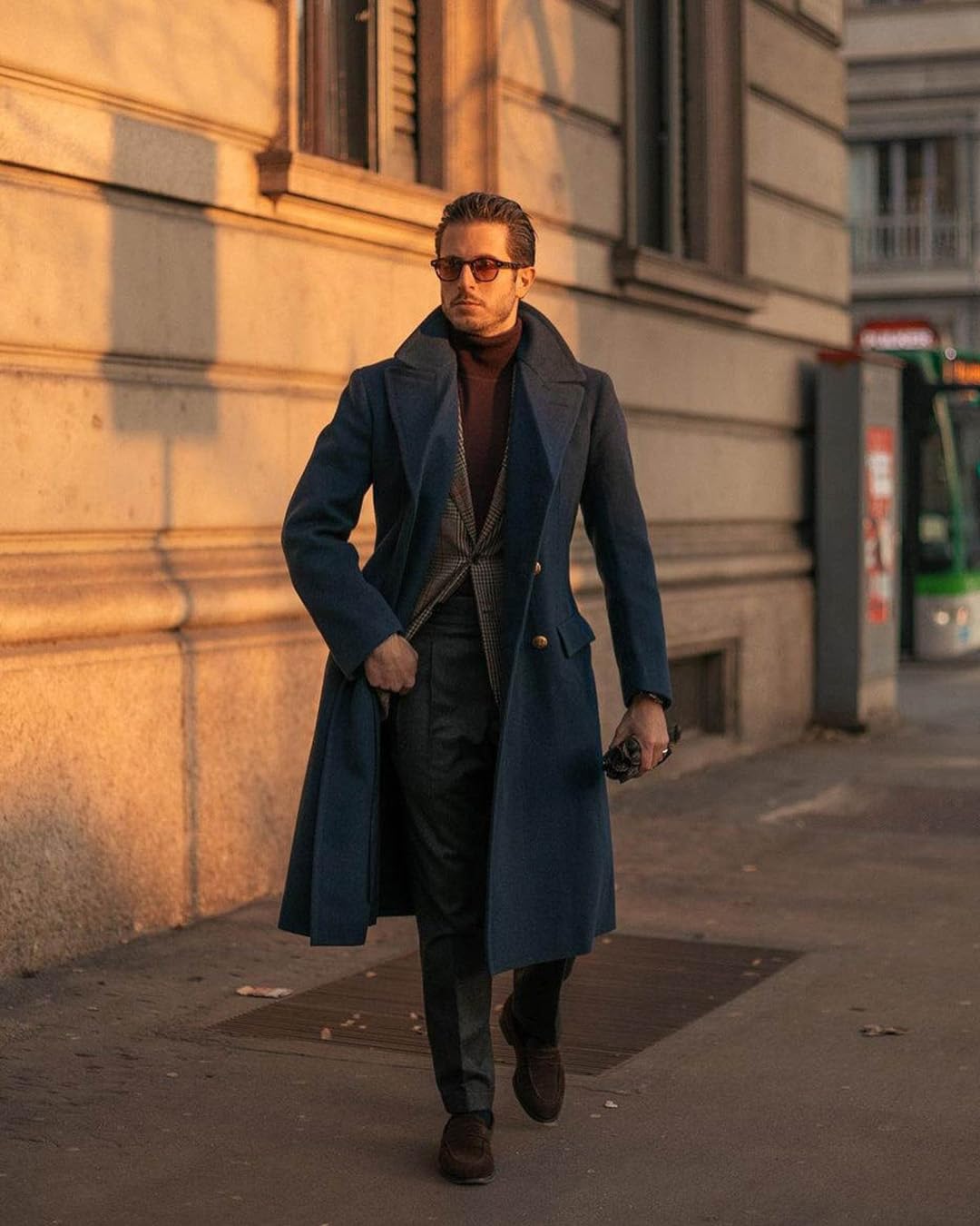 Cappotto da uomo in misto lana invernale vintage tweed pisello cappotto slim fit doppio petto con risvolto a punta Trench Jacket
