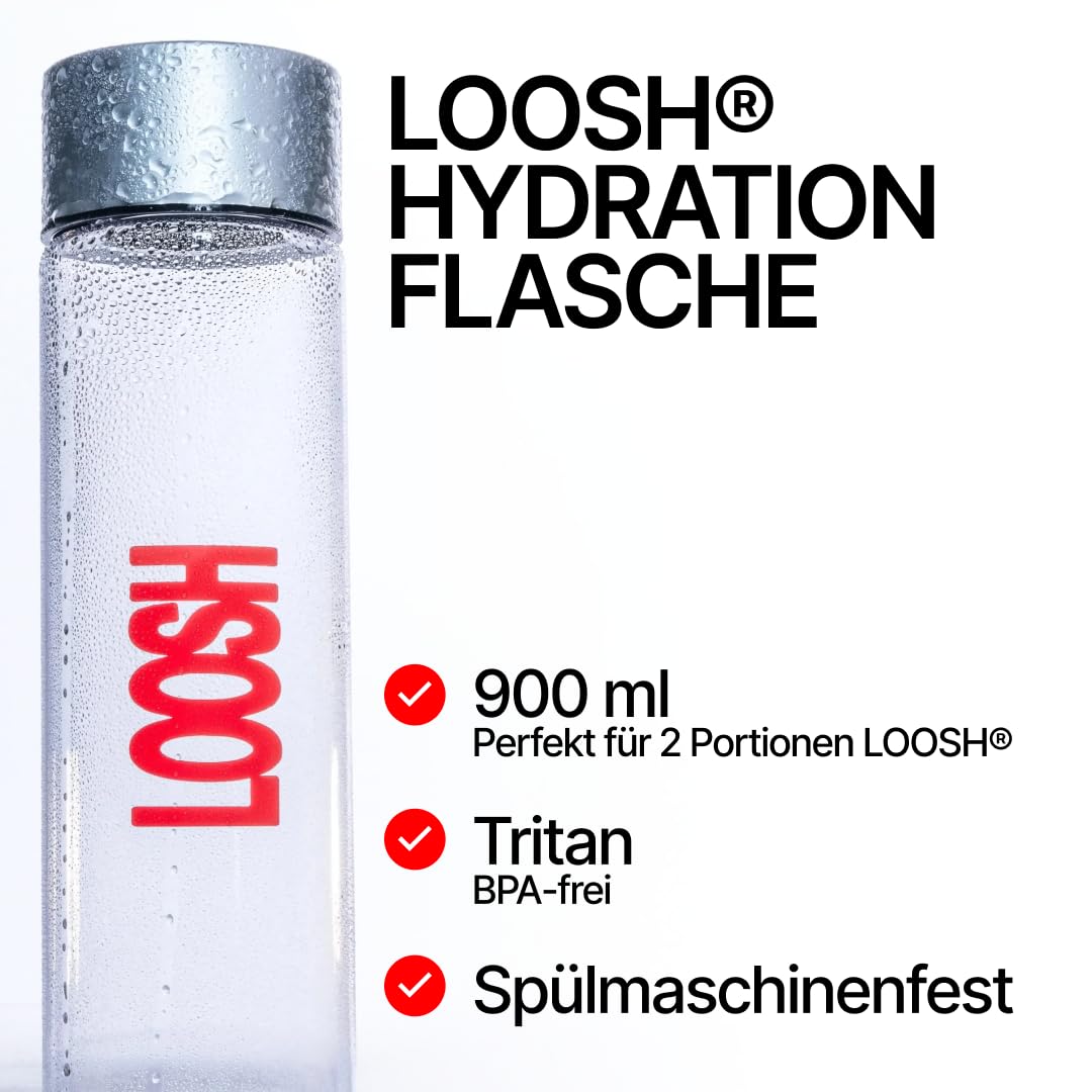 LOOSH Starter Set Hydration Deluxe | 2x30 Core Hydration Elektrolyte Sticks (Erdbeer Minze & Gurke Zitrone) + 900ml Tritan™ Trinkflasche | Elektrolyte ohne Zucker mit Kalium, Magnesium & Vitamin C