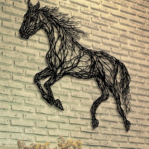 Décoration murale métal cheval géométrique noir 60x60cm pour salon - 8